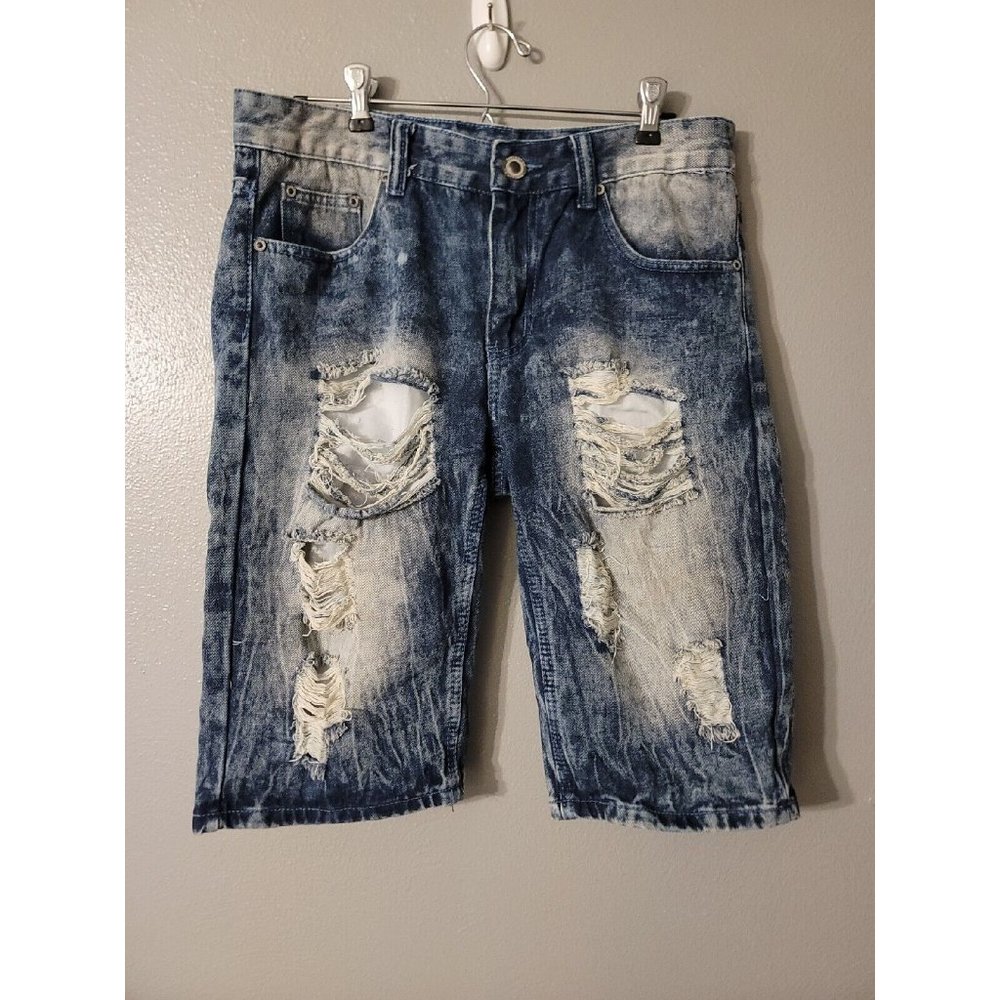 Trillnation Shorts Size 30 Mens Blue Denim Casual Jeans Distressed Acid Wash